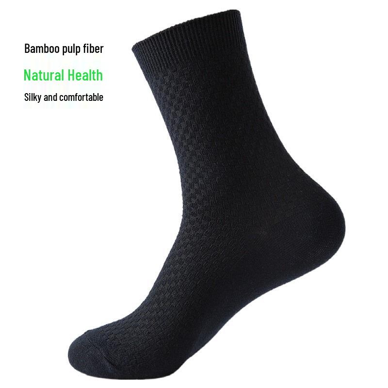 Men's Black Bamboo Fiber Summer Socks - Breathable, Sweat-Absorbent Mid-Calf Business Casual.