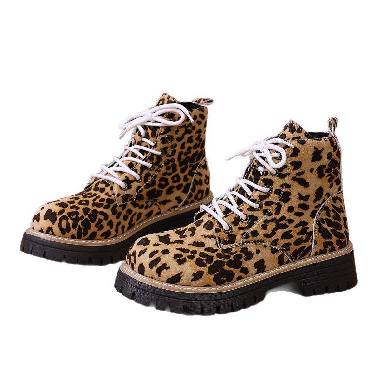 Bottes Martin à Imprimé Léopard Large Largeur pour Femmes, Bottines à Plateforme Color Block, Bottines Confort à Semelle Épaisse Tendance