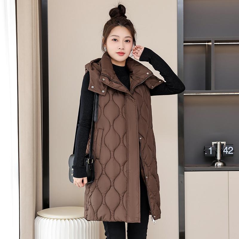 Otoño e Invierno Chaleco de Color Sólido para Mujer con Capucha Suelta Larga a Prueba de Viento Chaqueta cálida sin Mangas para Mujer