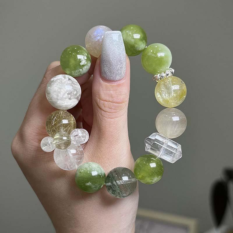 Natural Crystal Xiuyu Green Ghost Blonde Crystal Snowflake Ghost Bracelet for Wealth and Good Luck