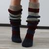 Women Vintage Colorful Striped Knitted Thigh High Tube Stockings Preppy Style Slouchy Over Knee Boot Socks Leg Warmers
