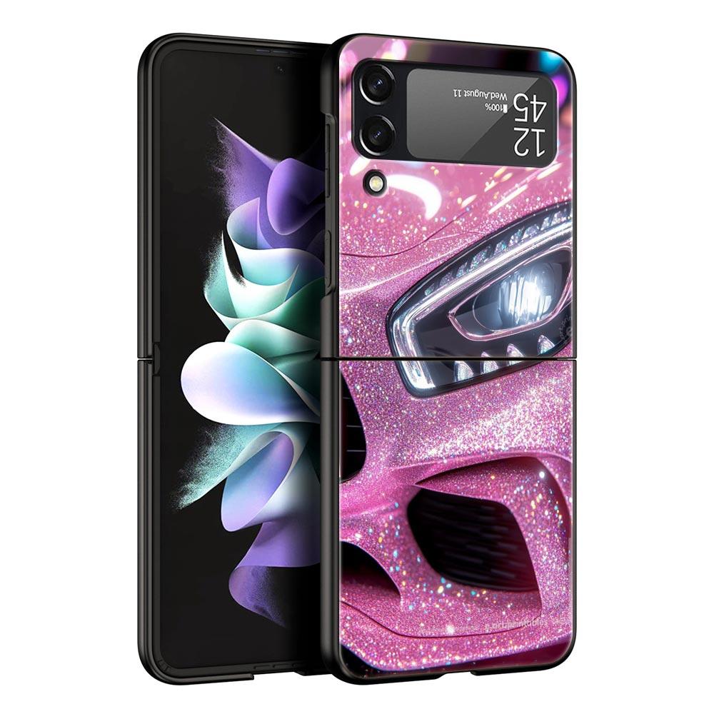 Fashion Pink Car Pattern Hard PC Phone Case For Samsung Galaxy Z Flip 7 6 5 4 Black Cover For Galaxy Z Flip 3 Foldable Shell Bag