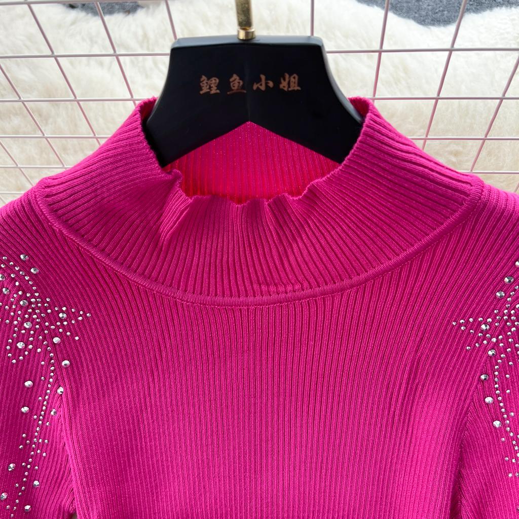 Elegante strass con spalle scoperte manica lunga maglia aderente abito tubino slim basic moda maglione vestido abbigliamento invernale sexy