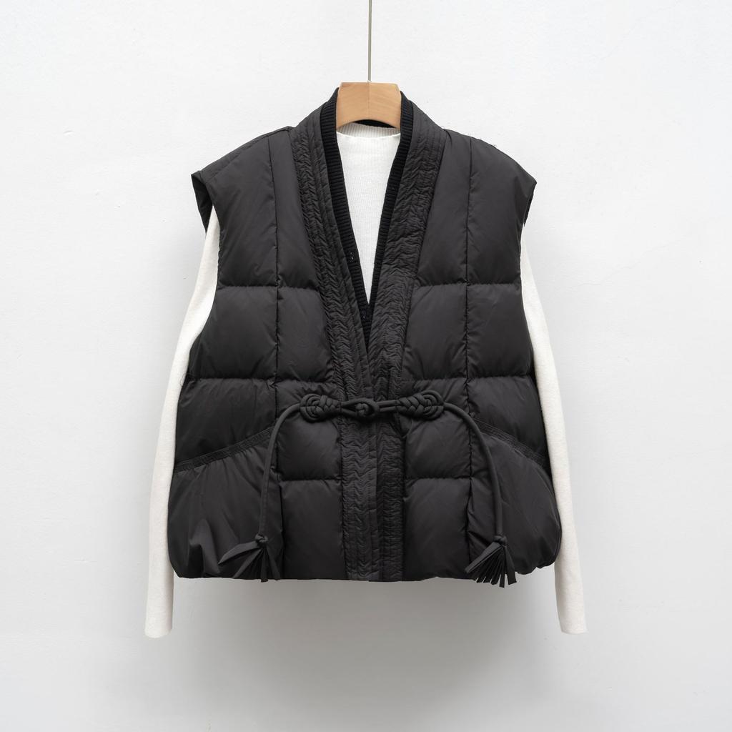Down Vest New National Standard 90 Down Casual Autumn and Winter Light and Simple Solid Color V-neck Loose Coat