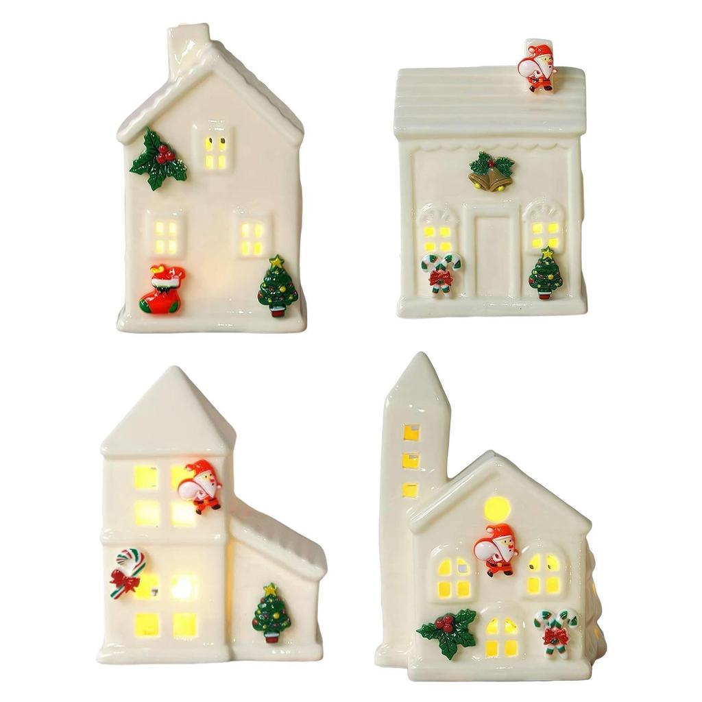Ceramic Christmas Village House White LED Warm Lights for Party Table Winter