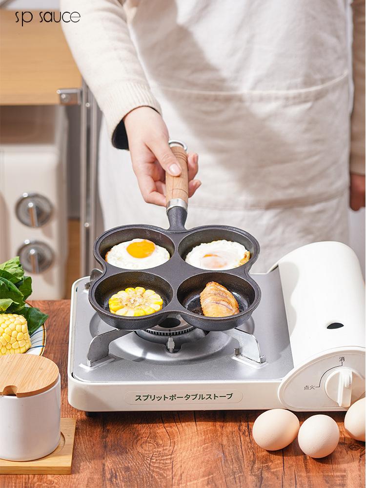 Japanese 19cm Non Stick Omelet Pan 4 Hole Frying Pan Pancake Maker with Handle Crepe Pan for Gas Stove Electric Ceramic Pan