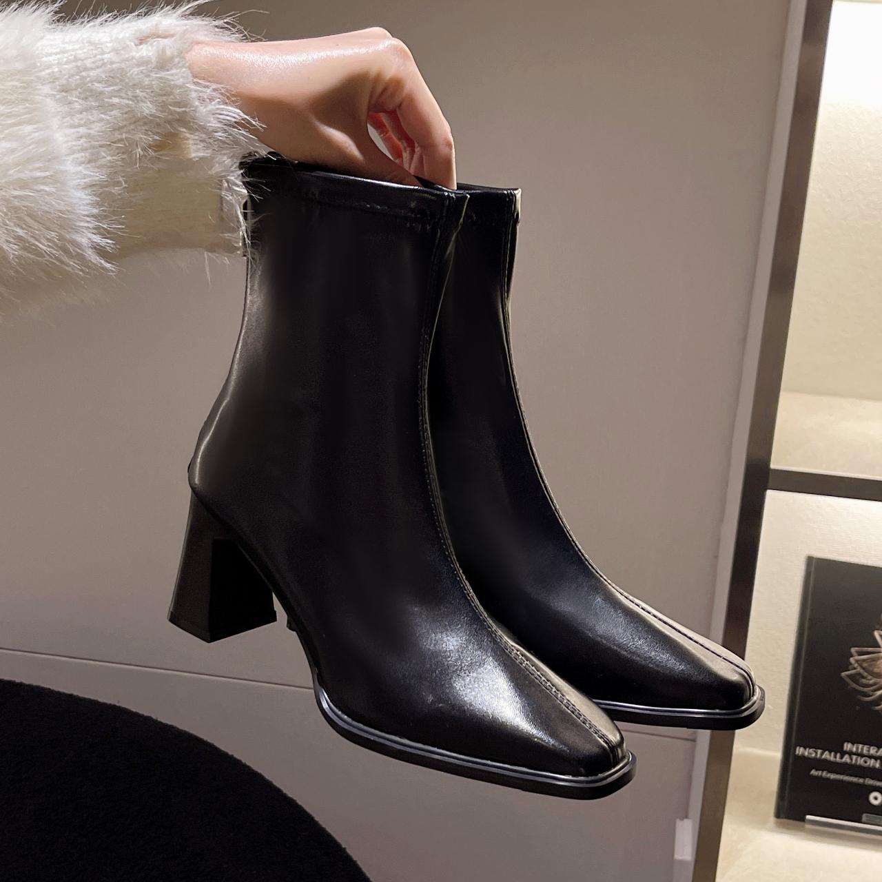 

Модные высококачественные сапоги на высоком каблуке, женские кожаные зимние сапоги, женские удобные теплые меховые женские ботильоны, черные коричневые 35 чёрный
