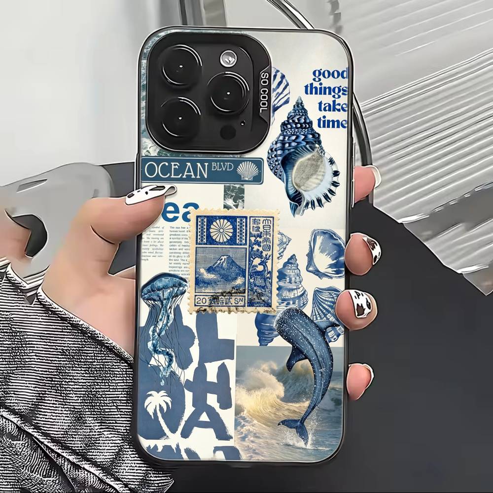 C-Cool Blue O-Ocean Retro Phone Case For iPhone 17,16,15,14,13,12,11 Plus,Pro Max,XS,Colorful Silver Phone case Funda Cover