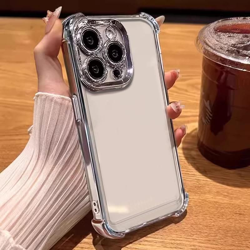 Transparent Bumper Acrylic Phone Case for For Iphone 16 17 Pro 12 13 14 11 15 Pro Max Plus Hard Back Shockproof Silver Button Cover
