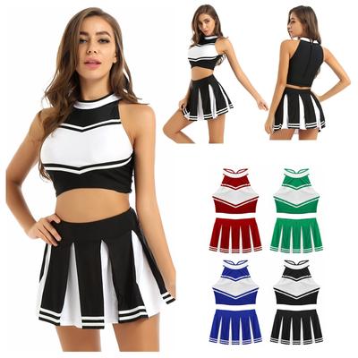 Disfraz de animadora para mujer, uniforme de animadora, traje de Cosplay para adultos, Top corto con minifalda plisada