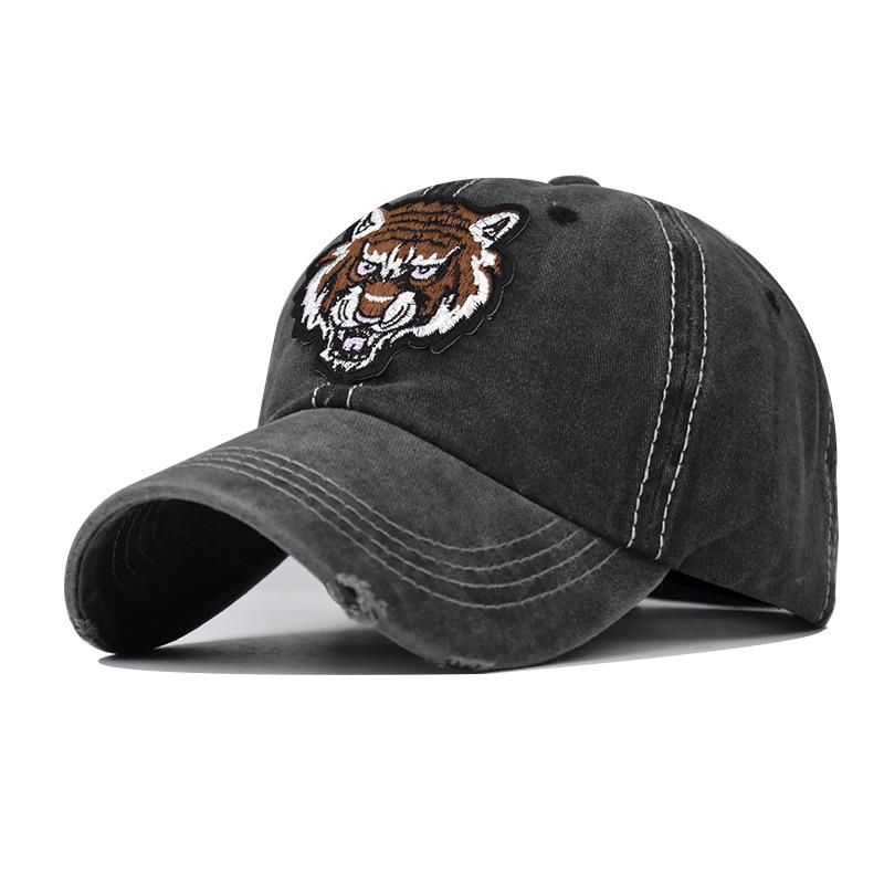 Tiger head embroidered sun hat women's baseball hat old pure cotton washed men's outdoor leisure European and American cap