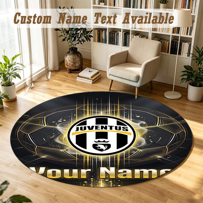 Round Rug Custom NameJuventus FC Pattern Non Slip Carpet Home Floor Decor