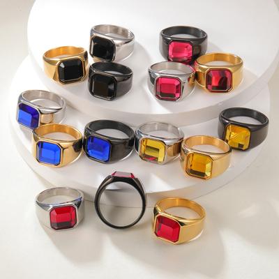 Multi Color Punk Stone Rings for Men Women Hip Hop High Quality 316L Stainless Steel Ring Charm Party Jewelry Gift Dropshipping