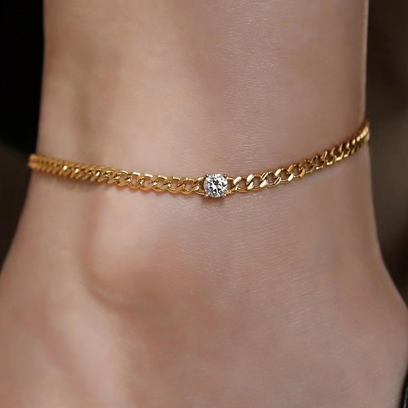 

Fashionable Classic Gold Chain Single Zircon Ankle Chain, Simple Daily Wear for Women, Holiday Party Zircon Gift