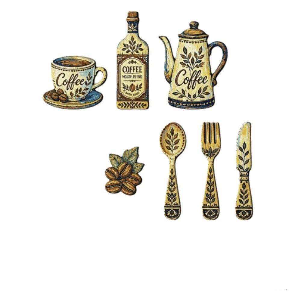 7Pcs Coffee Themed Coffee Utensil Wooden Ornament Restaurant Decoration