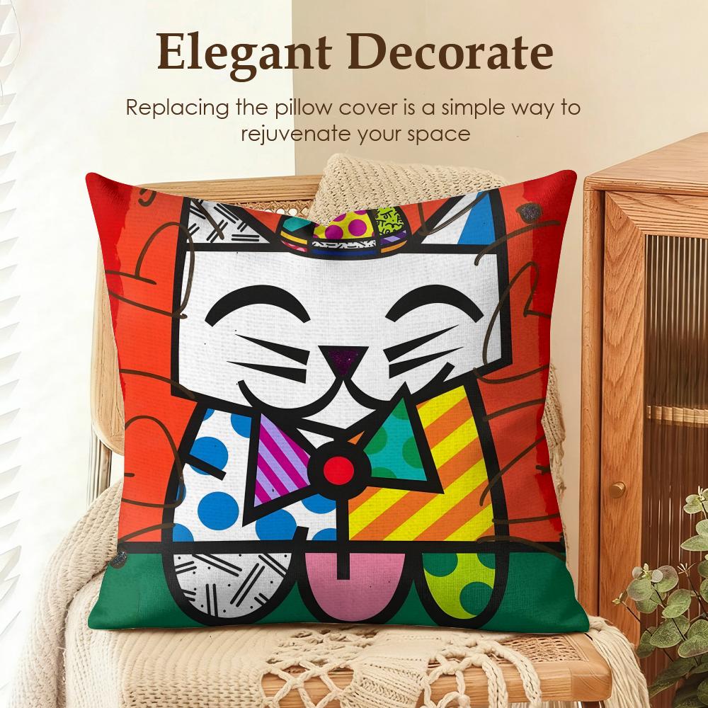 Housse de coussin Art Britto Mode Lin Naturel Tissu Biologique Impression Double Face Canapé Décoration Intérieure Cadeau Housse de Coussin