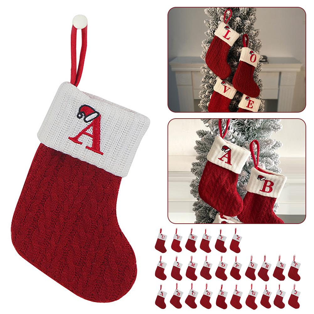Initials Xmas Stocking Holiday Season Letter Present Premium Knitted Exquisitely Embroidered Stocking Present Bag For Christmas