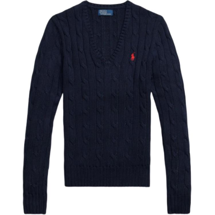 

Женский вязаный свитер с V-образным вырезом и длинными рукавами Polo Ralph Lauren однотонный 211971870-004