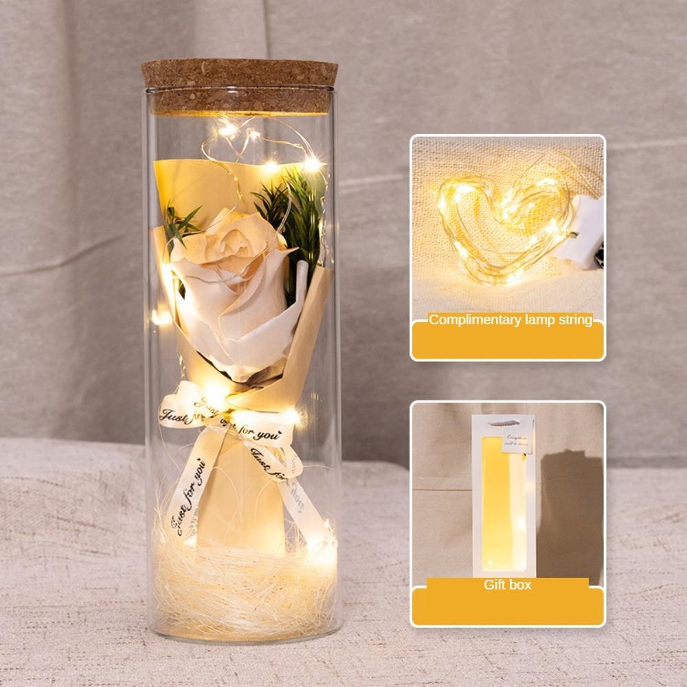 Evig rose LED-glasskuppelbukett Romantisk opplyst ornament Perfekt Valentinsdag Juleinnredning romantisk gave