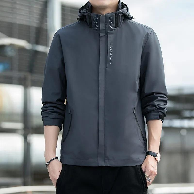 

Мужская куртка премиум-класса, водонепроницаемая и ветрозащитная, со съемным капюшоном - Легкий, дышащий плащ для активного отдыха, пеших походов, альпинизма и путешествий M серый