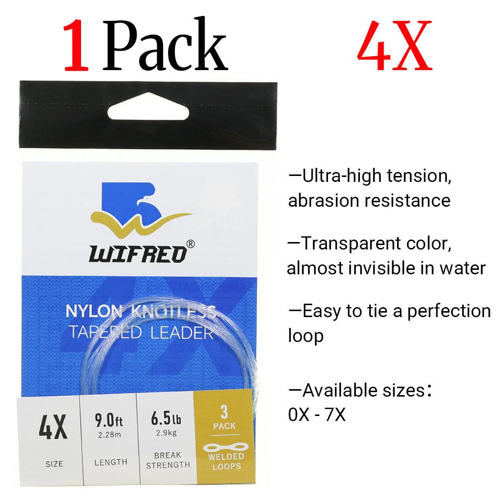 3PCS/Pack 0X~7X Tapered Leader Fly Fishing Line 9FT/2.28M Fly Line Leader With Welded Loop Clear Nylon Tippet Line
