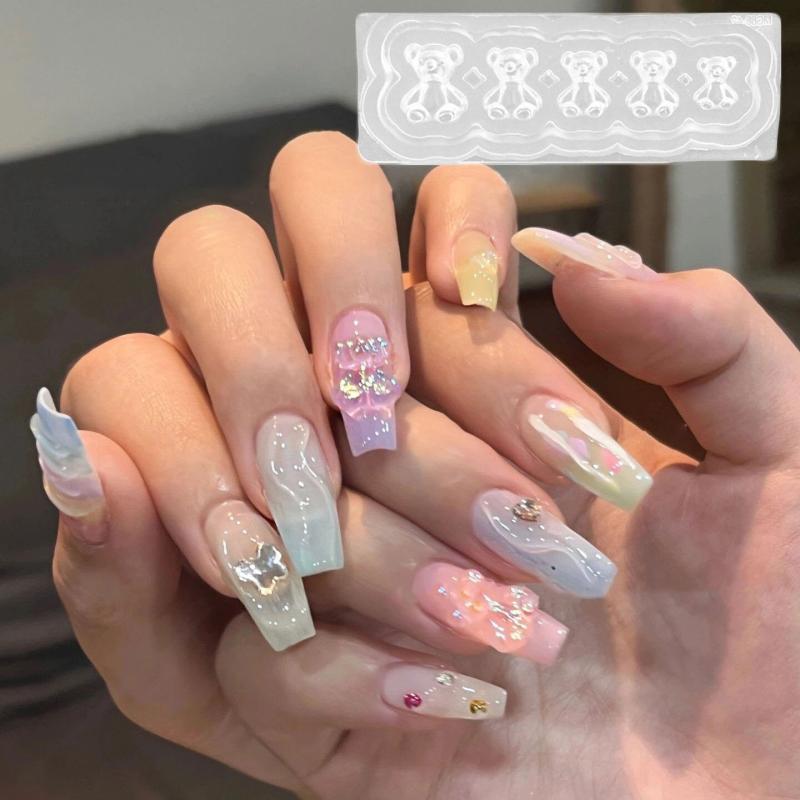 

1 шт. Милый мишка ручной работы, силиконовая мини-форма для мармеладных мишек, форма для литья мишек для нейл-арта, шаблон, инструмент для нейл-арта