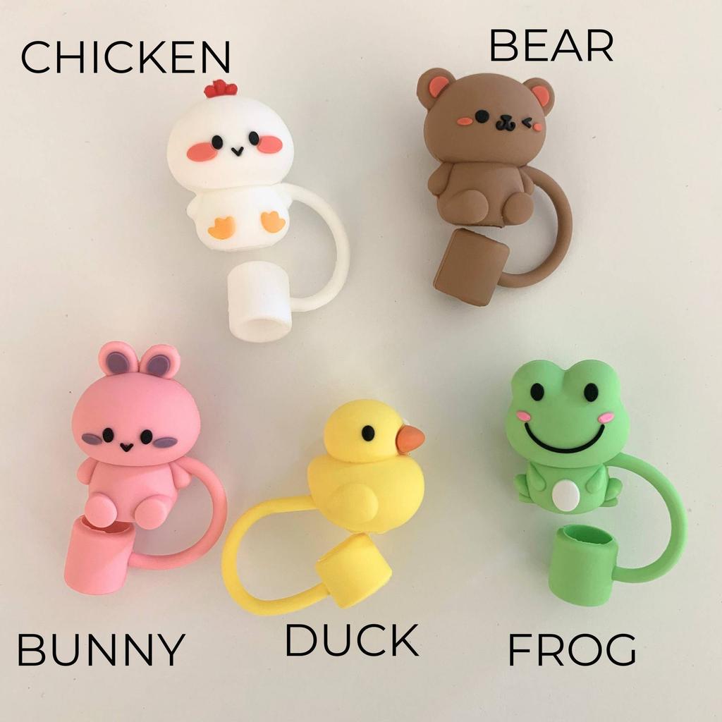 5/1pcs 10mm Cartoon 3D Animals Straw Cover Cap For Water Bottle Drinking Dust Cap Leak-Proof Straw Tips Cover