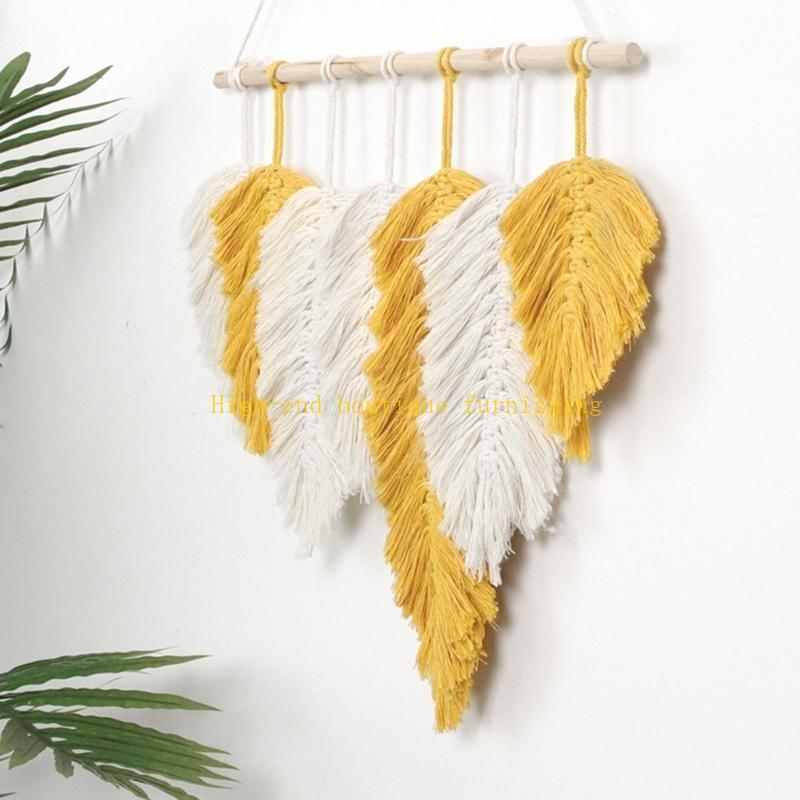  Wall Hanging Tapestry Handmade Macrame Cotton Feathers Woven Leaves Boho Decor Headboard Door Porch Hangers