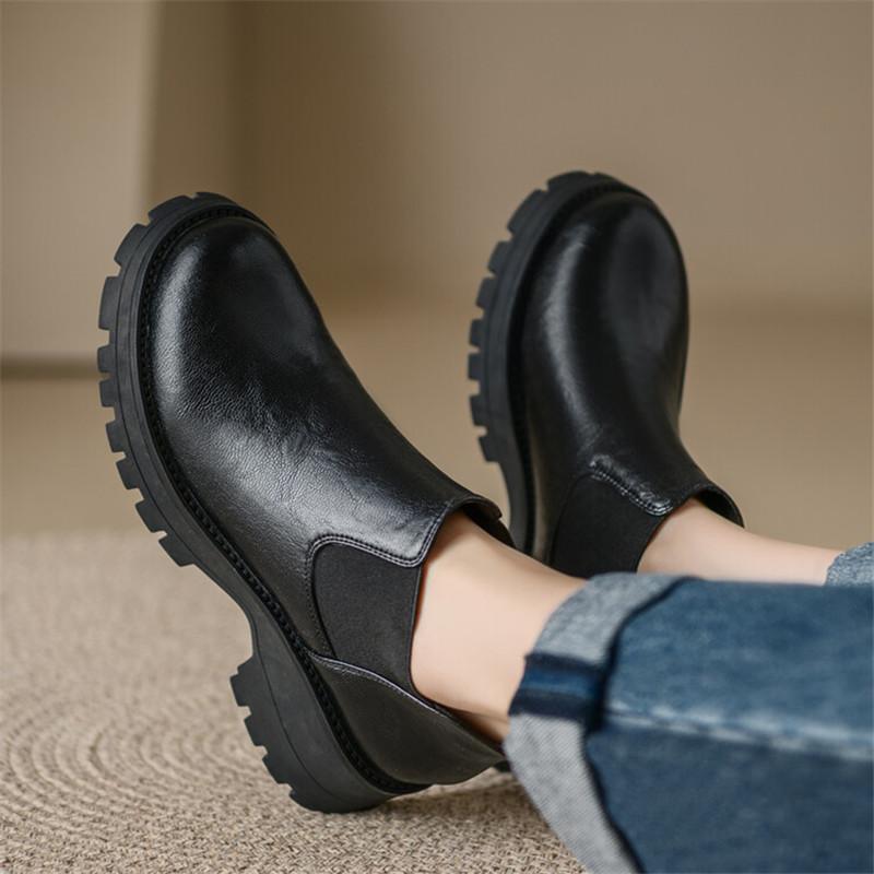 Fashion Autumn Split Leather Ankle Boots Women Round Toe Chunky Heel Platform Boots for Women Winter Short Boots Concise Women Boots