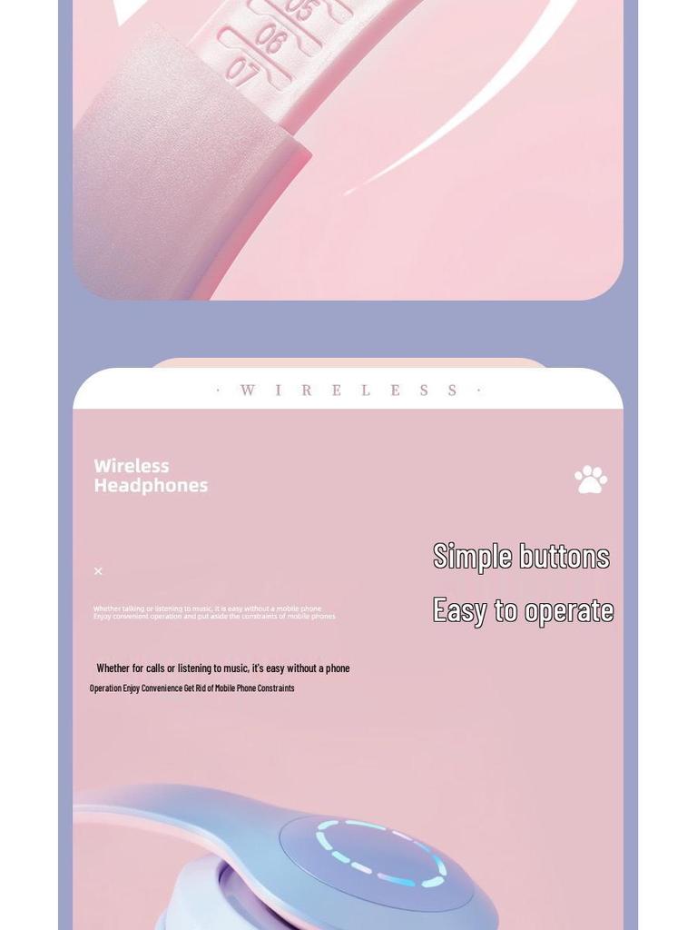 Gradient Color Bluetooth Over-Ear Headphones with LED and Card Slot for Sports