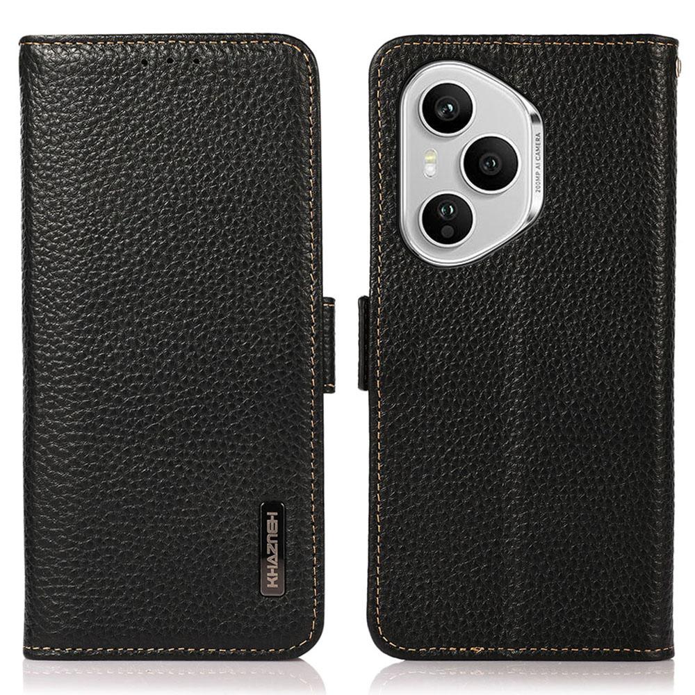 

KHAZNEH for Honor 400 Pro 5G (Global) Phone Case Genuine Cow Leather Cover RFID Blocking Black