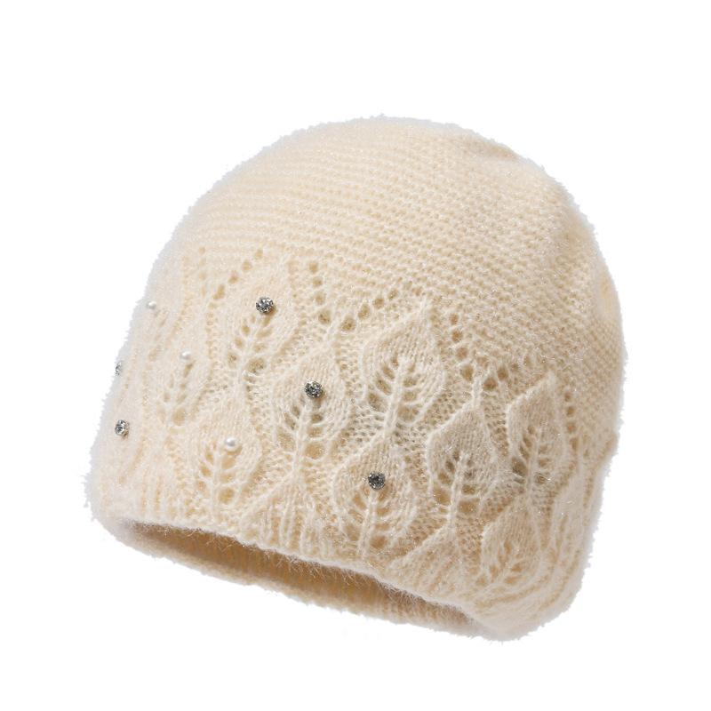 

Зимові жіночі в язані шапки з пряжі Середнього віку Жіночі шапки з товстим оксамитом Осінній стиль Модні One size бежевий