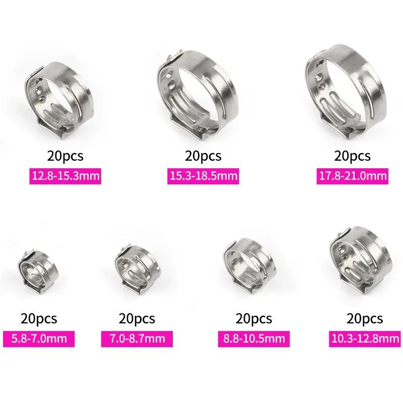 140pcs Single Ear Stepless Hose Clamps Or 1PC Hose Clip Clamp Pliers 7-21mm 304 Stainless Steel Hose Clamps Cinch Clamp Rings