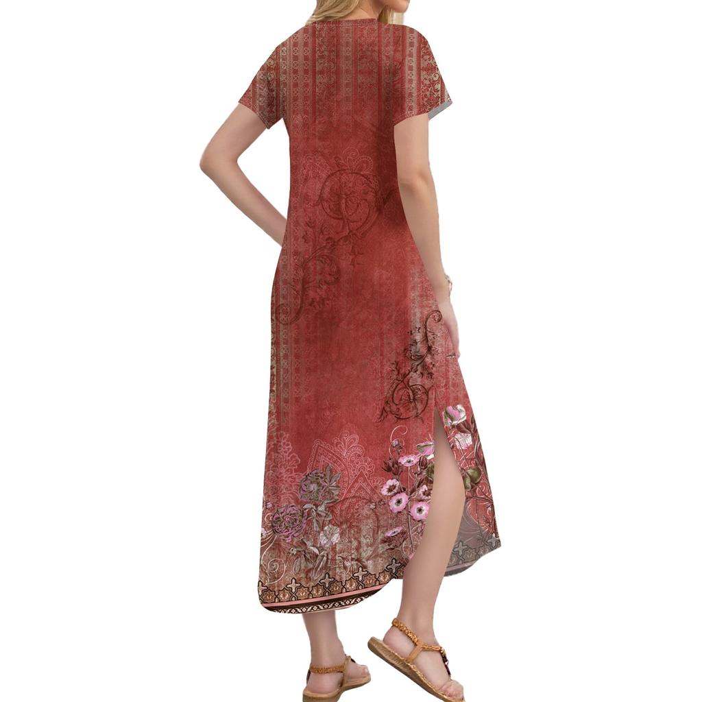 Dámská dlouhá sukně pro volný čas Dlouhé košilové šaty s výstřihem do V Volný rozpark Sváteční šaty s krátkým rukávem