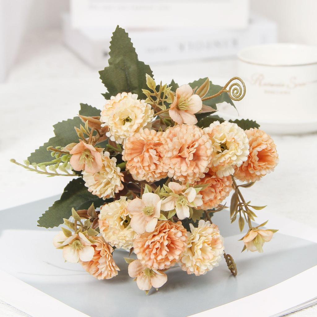 Bouquet di Fiori Artificiali Rosa e Viola, Garofano e Ortensia Finti in Seta per Decorazioni Casa e Matrimonio