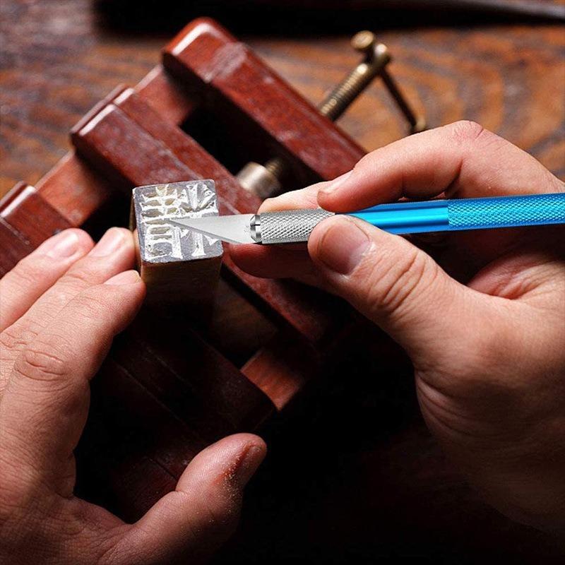 Aluminum Alloy Carving Knife Tool Set Sharp Metal Sculpture Engraving Scalpel Blades for Wood Leather Craft DIY Artisan Hobbyist