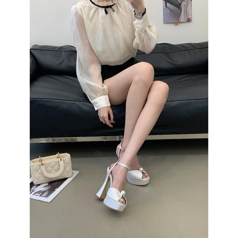 Pesstwei Fashion String Bead Peep Toe Platform Woman Sandals Ankle Buckle Strap Sexy High Heels Party Pumps Shoes Zapatos Mujer