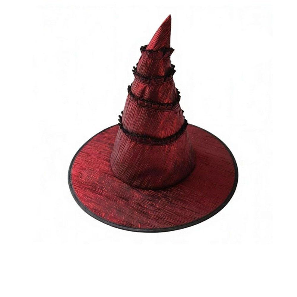 Wrinkled Halloween Hat Gothic Large Brim Lolita Witch Hat Removable Tall Pointed Cone Top Ruched Masquerade Cap School Event