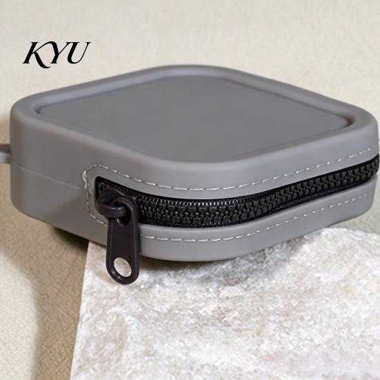 Soft Silicone Key Organizer Coin Pouch with Zipper And Wrist Strap, Square Shockproof Mini Change Holder Storage Bag, Lightweight Compact Purse