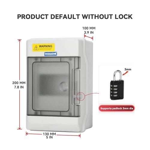 Mollom 4-Way Distribution Box with Busbar and Din Rail for Miniature Circuit Breakers (MCBs), IP66 Waterproof, Padlockable, Indoor/Outdoor Use