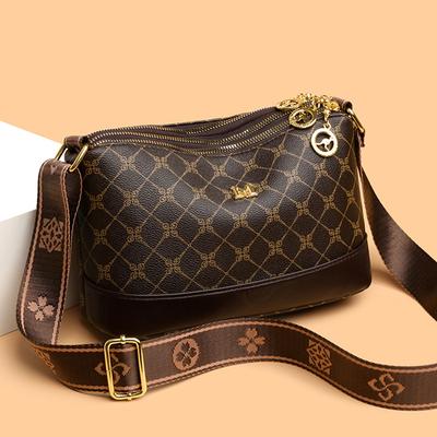 Women's PU Leather Crossbody Bags Shoulder Bags with 3-layer Zippers Famous Brand Designer Feminine Bags