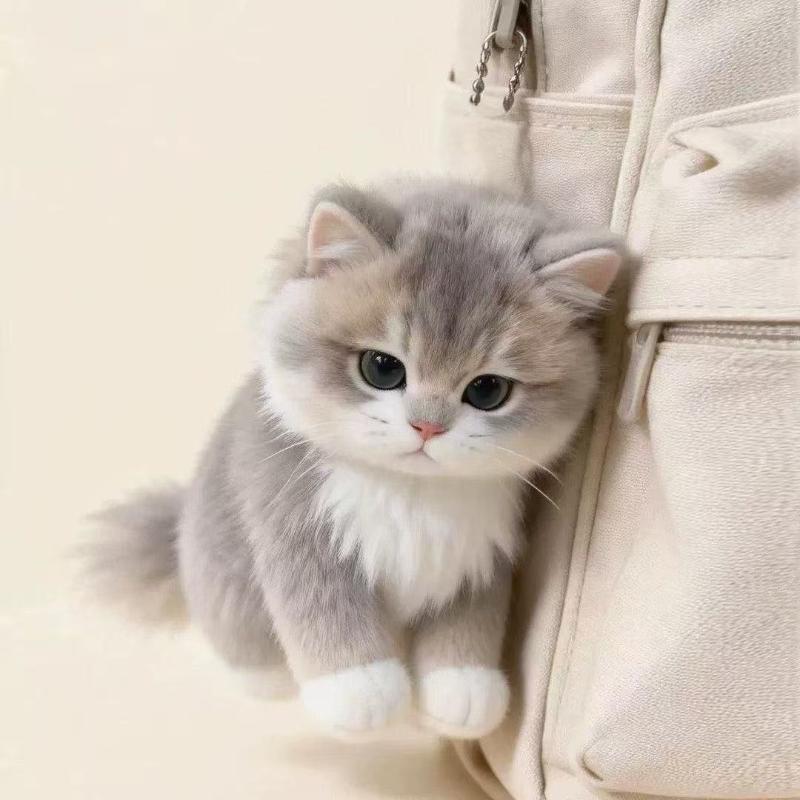 Schattige Cartoon Kittens Hanger Kat Sleutelhanger Metalen Clip Pluizige Textuur Zacht Realistische Kitten Vorm Tas Hanger Dier Sleutelhanger Cadeau