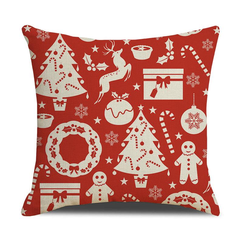 Cute Christmas Sofa Pillowcase Cartoon Deer Bear Animal Print Linen Cushion Cover New Year Home Decoration Pillowcase