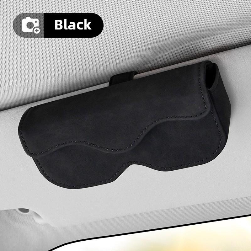 Suede Leather Car Eyeglass Case Automatic Closing Non-slip Auto Sun Visor Glasses Holder Magnetic Multi-functional Eyewear Clips