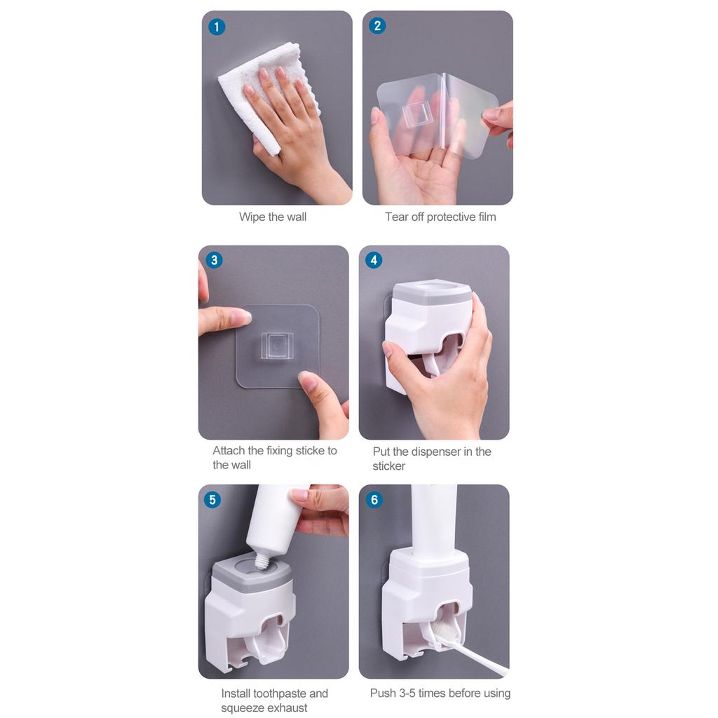 Automatic Toothpaste Dispenser with 2 Toothbrush Holder Slots Set Hands Wall Mounted Toothpaste Squeezer Dispenser for Family Bathroom Sink