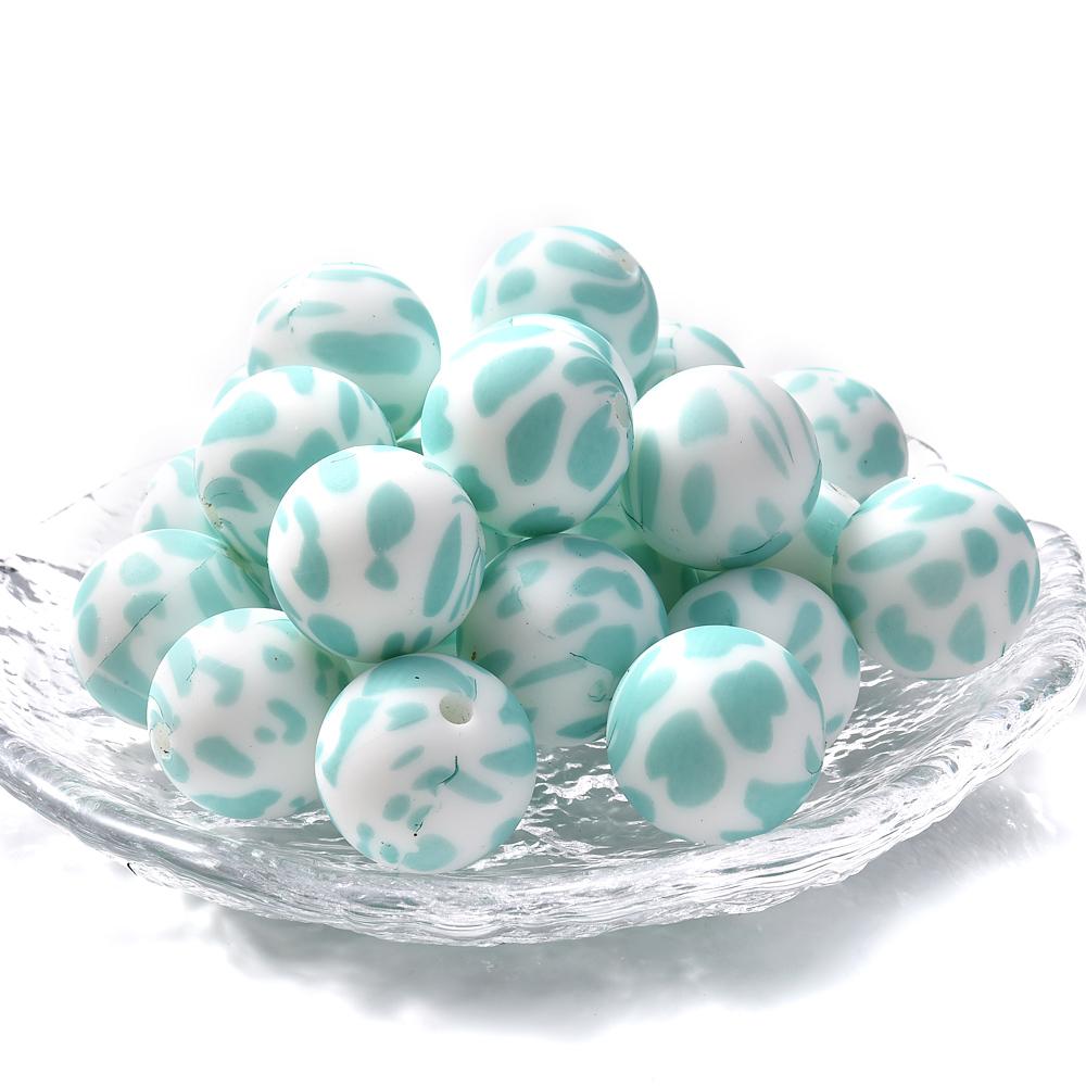15mm 10Pcs Printed Silicone Beads Chewing Bead DIY Charms Newborn Nursing Accessories Necklace Pacifier Chain Teething Toy