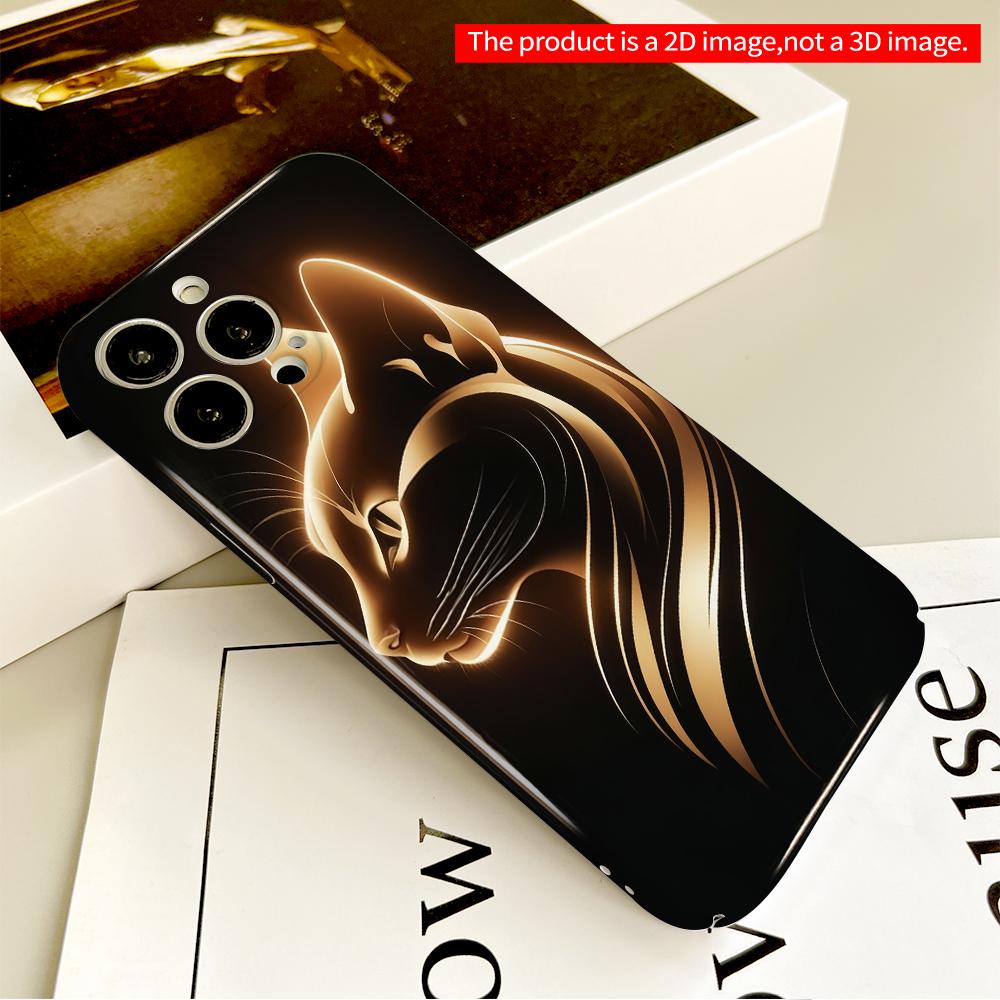 2DFlat Golden Glow Cat Silhouette Phone Case All Inclusive Film Hard Phone Case, Compatible with iPhone 18 Pro Max 17 16 15 14 13 12 11