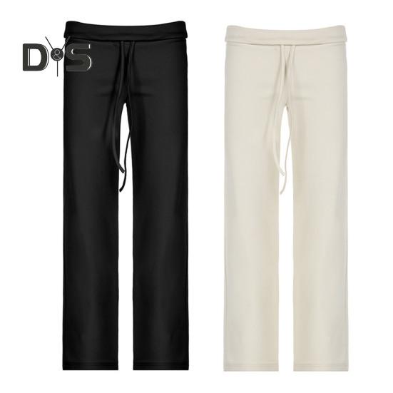Women Fall Winter Pants Low Waist Butt-lifted Sport Trousers Drawstring Elastic Waist Solid Color Yoga Sweatpants Winter Plush-lined Wide Leg