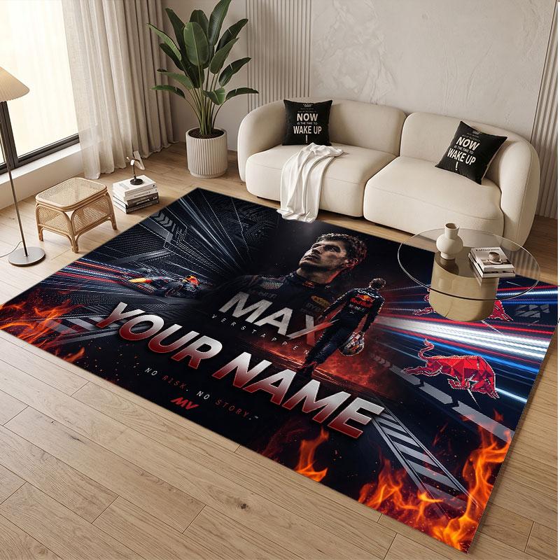 Tappeto Personalizzato Modello Max Verstappen Stampa Nome Testo Morbido Antiscivolo Tappeto per Pavimento per Decorazione Interna Casa