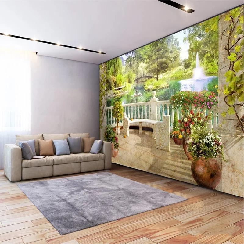 Tapet Foto 3D Stereo Balcon Grădină Peisaj Picturi Murale Living Sufragerie Pictură Murală de Perete Decor Acasă